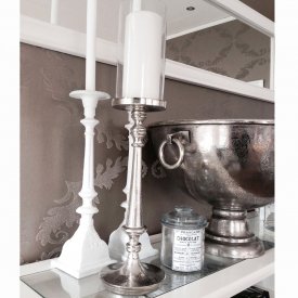 Elegant hög ljusstake aluminium silver glas