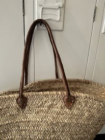 Stråväska, Korg, Bruna läderremmar, Sidsid